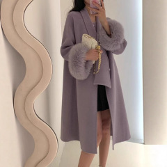 彩色狐狸毛双面羊毛大衣女2025冬季新款气质短款小个子羊毛呢外套