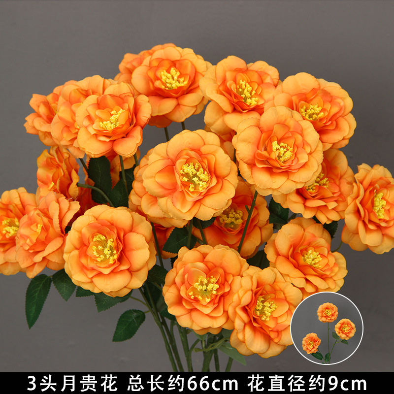 Flores de imitación naranja peonía naranja hortenida neblina orquídea flor flor de boda seda naranja