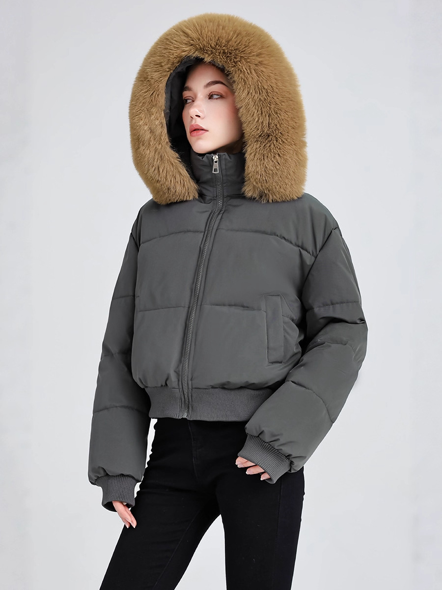 Comercio exterior diseño de algodón con cuello encapuchado mujer invierno 2025 nuevo grueso calentamiento corto chaqueta de pan image 4