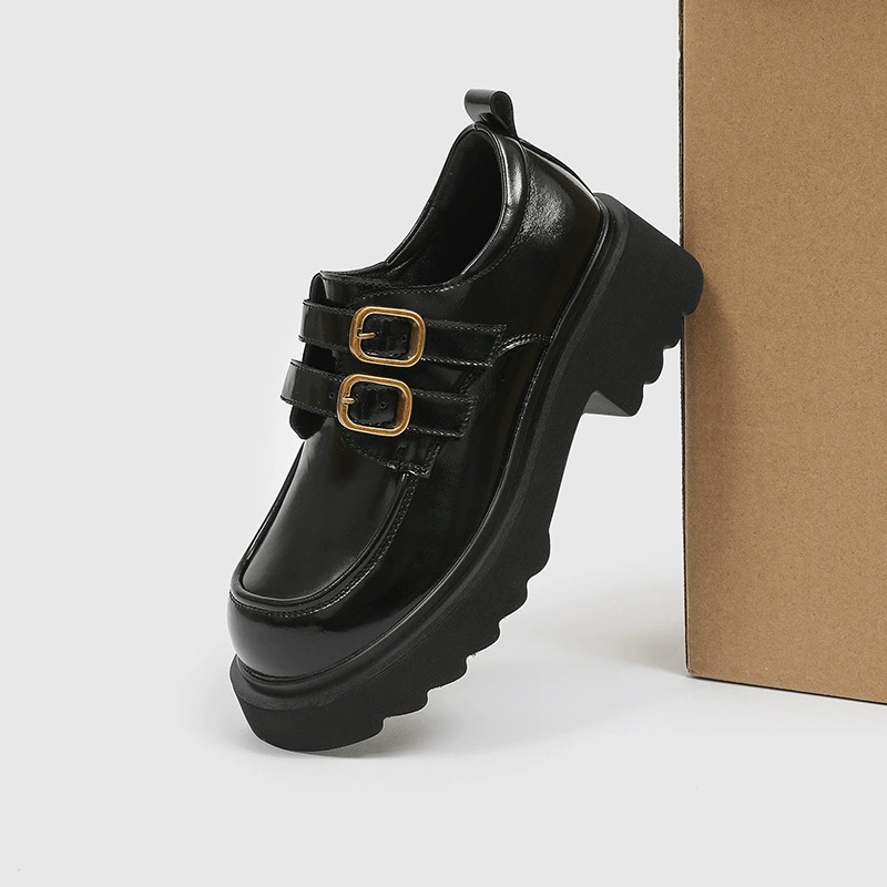Footwear platform для кожаной обуви, ремень, пряжка английский стиль, черные лоферы, ботинки, натуральная кожа, коллекция 2023, британский стиль