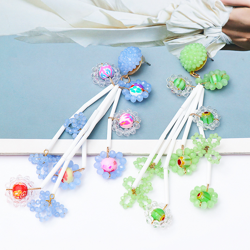 Neue Mode Kreative Blume Micro Glas Kristall Handgemachte Perlen Legierung Ohrringepicture6