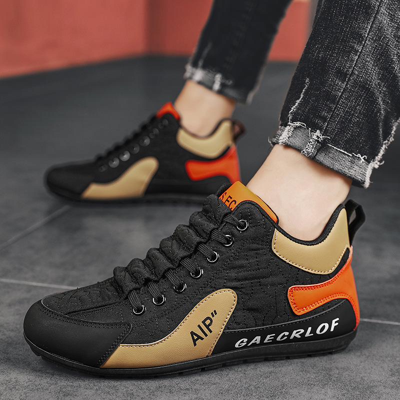 High-top sneaker autumn and winter trend casual fleece-lined cotton shoes new men's fashion walking commuter warm men's shoes