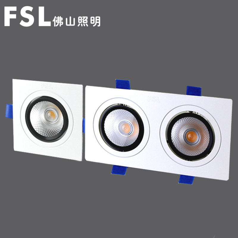 FSL Foshan iluminación led proyector de doble cabeza COB rejilla cubo lámpara incrustado en tienda de ropa salón pasillo lámpara