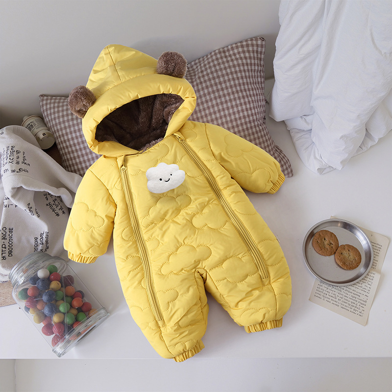 Yellow (cartoon double zipper body suit) with clouds