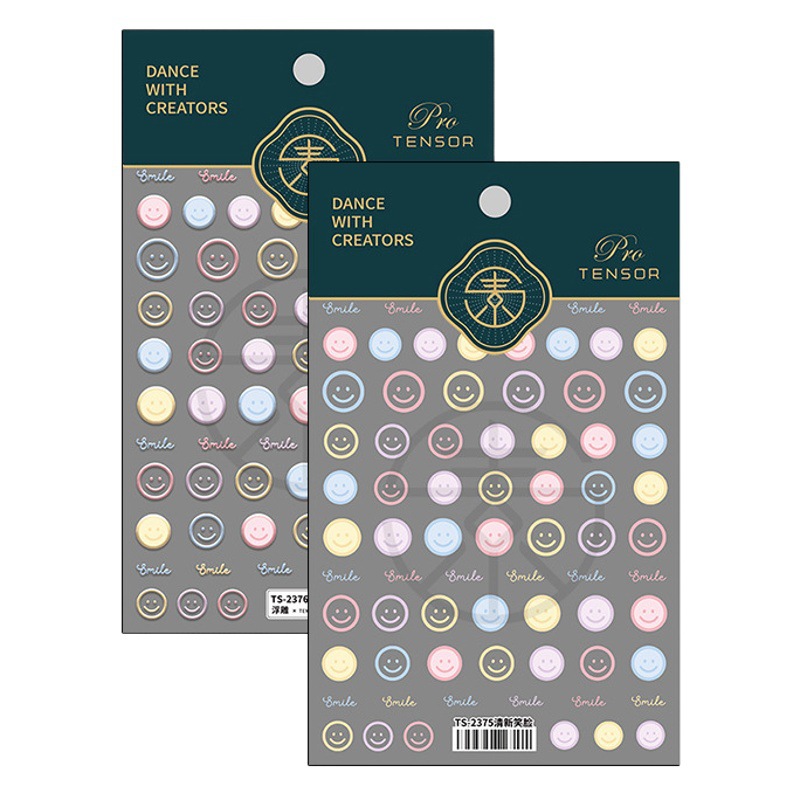 TENSOR tridimensional de dibujos animados delgada uñas duras pegatinas adhesivas uñas pegatinas TS-2375 de joyería fresca cara sonriente