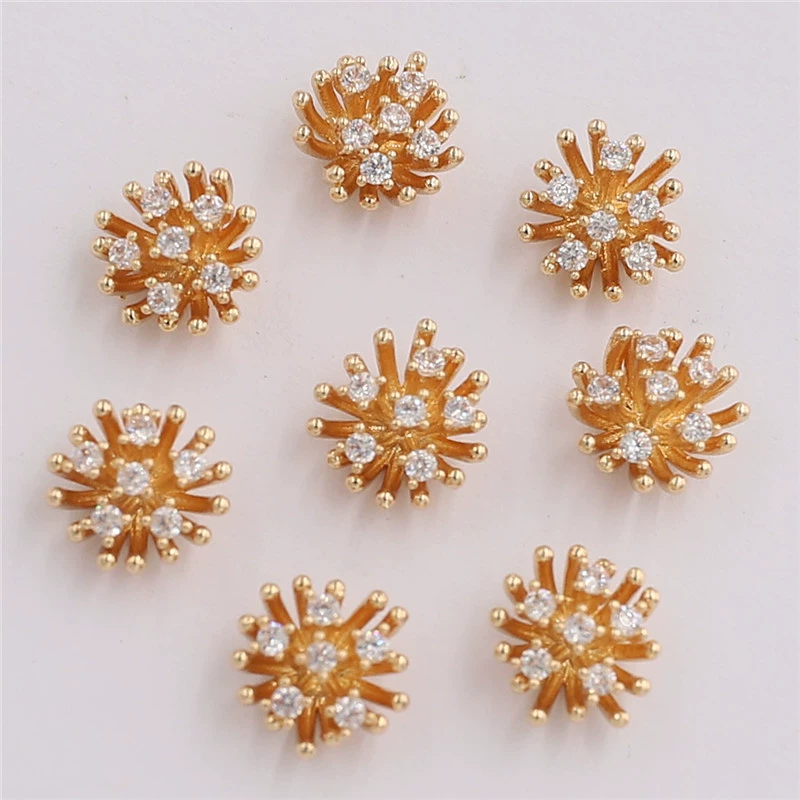 8 мм, фурнитура для рукоделия, латунные элементы с микроинкрустацией цирконом, цветочные элементы для украшений, материалы для рукоделия, для заколок, серег, цветочные декорации