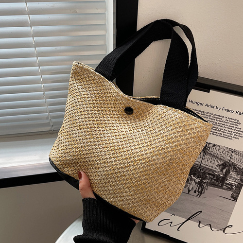 Summer rattan woven bucket bag for women  new vacation beach bag for women ins shoulder handbag