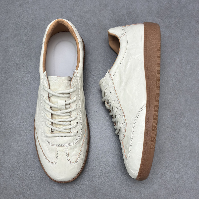 Sheepskin upper, light luxury casual shoes, cowhide sole, wear-resistant men's white sneakers, soft sole, breathable and comfortable German training shoes, board shoes Sheepskin upper, light luxury casual shoes, cowhide sole, wear-resistant men's white sneakers, soft sole, breathable and comfortable German training shoes, board shoes