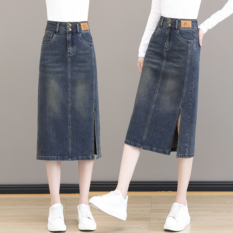 Denim Skirt Women's Half-length Skirt High Waist Split Skirt Mid-length Over-the-Knee Skirt 2024 New Spring and Autumn Slim Lower Body Skirt Denim Skirt Women's Half-length Skirt High Waist Split Skirt Mid-length Over-the-Knee Skirt 2024 New Spring and Autumn Slim Lower Body Skirt