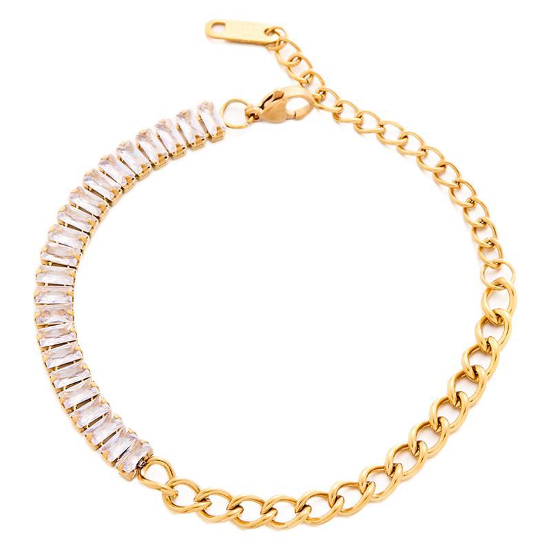 Diseño de moda europea y americana Zircon cuadrado empalmado pulsera de cadena cubana acero inoxidable chapado 18 quilates pulsera de oro para mujeres