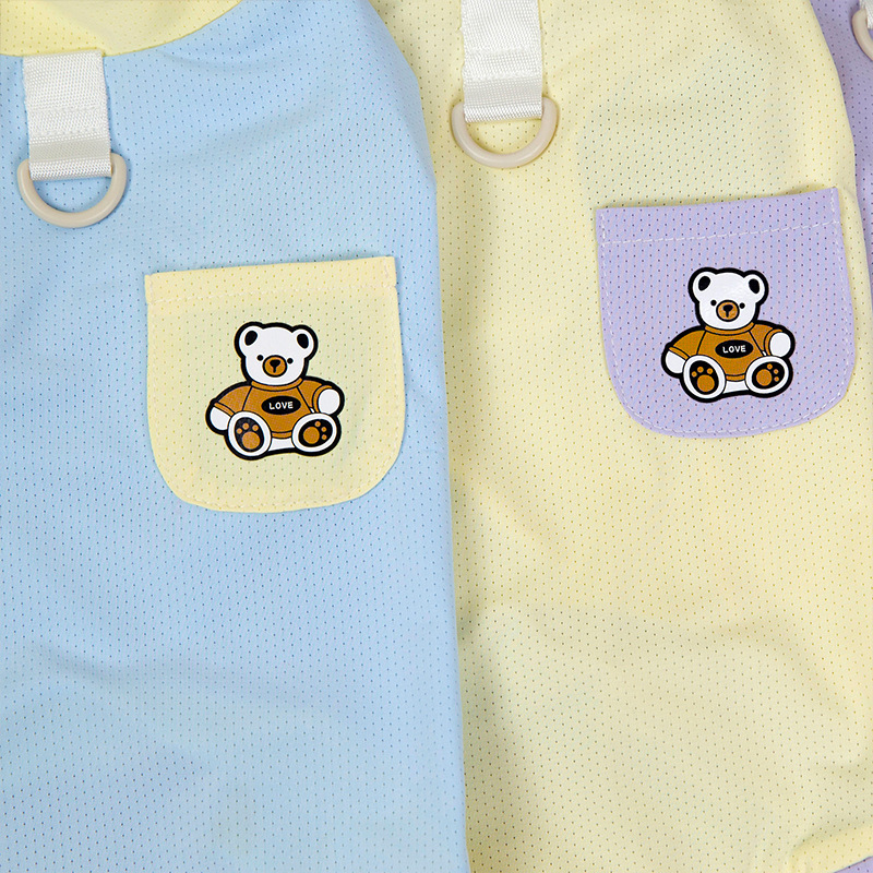 Primavera y verano perro lindo macaron bolsillo oso camiseta perro pequeño y mediano peluche bichón gato mascota ropa