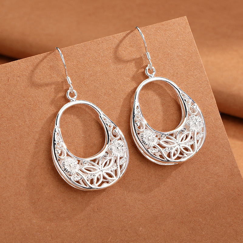Jiang Ming new cross-border foreign trade European and American Amazon retro butterfly flower silver plated female earrings earrings charm jewelry