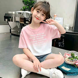 100%纯棉女童短袖t恤洋气扎染夏装2026年女孩中小童休闲半袖上衣
