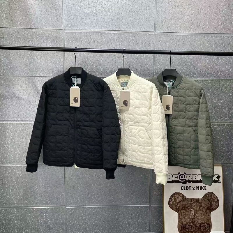 Carharrt Wip Fw24 Logo Pattern Full-Print Quilted Stand-Up Collar Flight Jacket Jacket Cotton Jacket