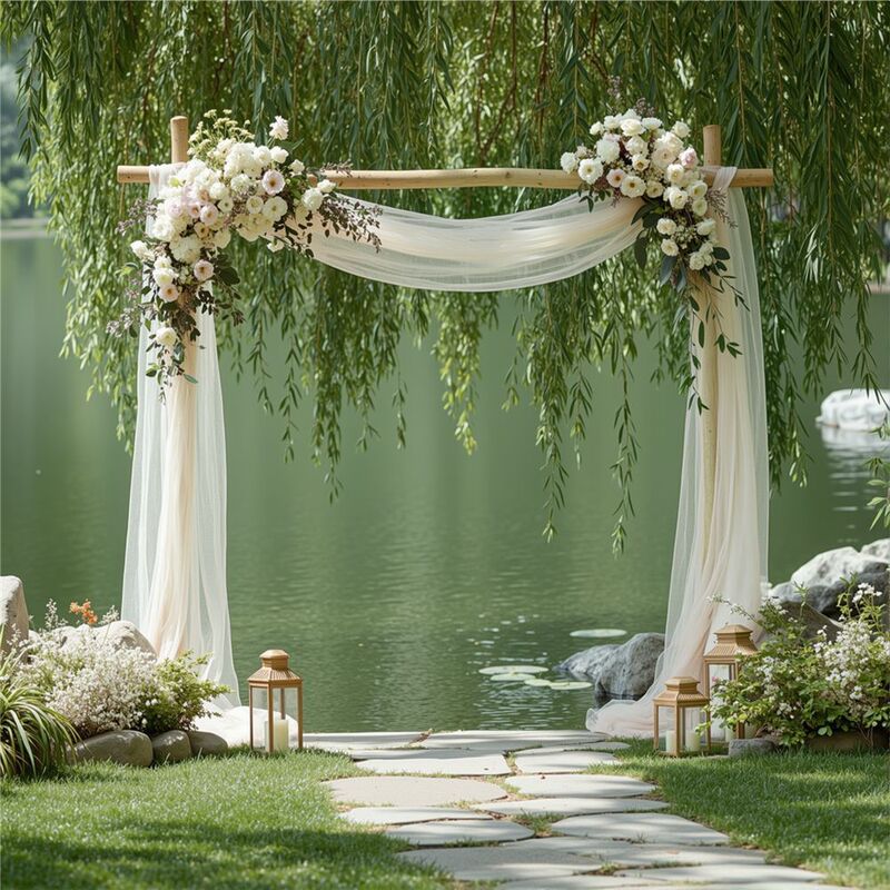 スイスホワイトガーゼ結婚式の小道具アマゾン竹椅子ガーゼ椅子天井装飾クロスボーダーオーガンザ生地ガーゼカーテン|undefined