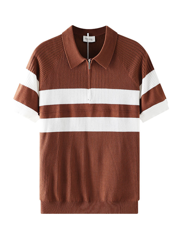 Europa y América transfronterizos hombres con solapa de hielo camisa de polo de punto de manga corta hombre verano alto sentido viejo estilo de negocios hombre