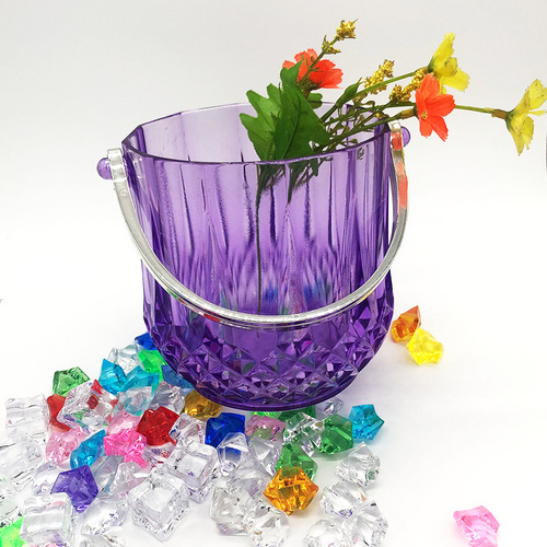 PS Plastic Manufacturer Portable Transparent Ice Bucket Small Diamond Crystal Ice Bucket Plastic Ice Tongs Ice Pellet Bucket