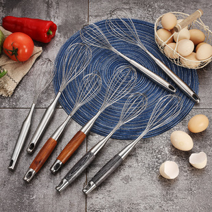 Kitchen Baking Tools Anti-scalding Pear Flower and Wood Mixer 304 Creative Kitchen Oval Stainless Steel Manual Egg Beater