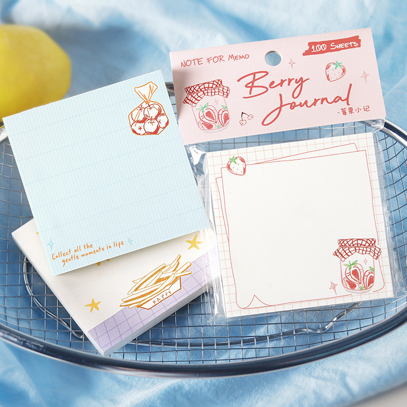 NOTE FOR 100 Sticky Notes: Lightly Drawed Snack Scenery, French Style Illustration, DIY Collage Memo Paper