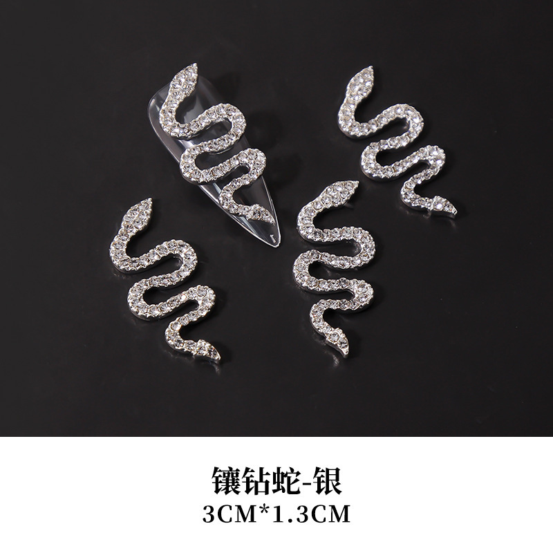 Cross-border nuevo clavo diamante serpiente aleación diamante completo tridimensional uñas pegatinas flash diamante metal joyería diamante Accesorios