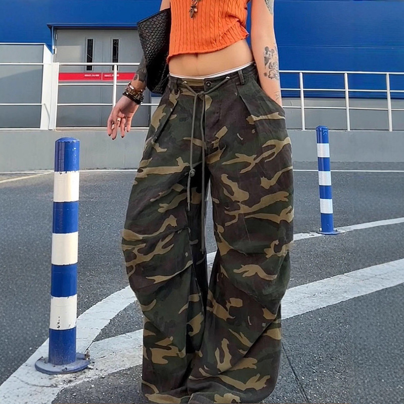 American Street Fashion Brand Camouflage Cargo Pants for Men and Women, Loose Casual Retro Versatile Wide-Leg Hip-Hop Street Dance Paratrooper Pants