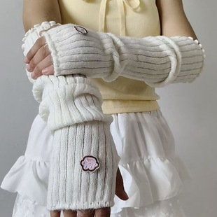 Japanese-Style Cute Cat Paw Embroidered Gloves European and American Street Cool Girl Arm Warmers Knitted Thermal Sleeves Hand Sleeves
