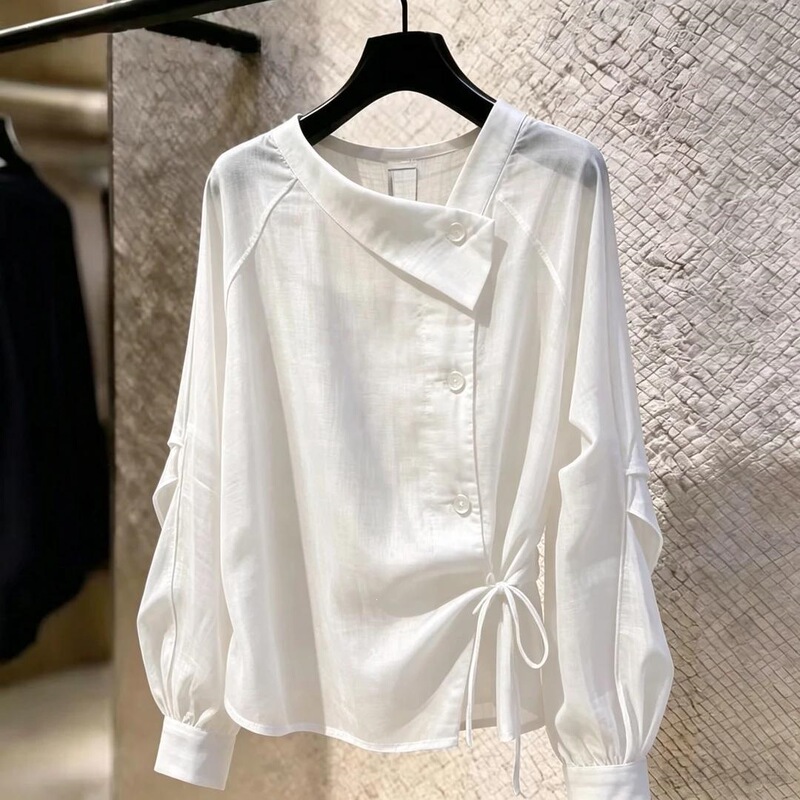 Unique design women's shirt, 2026 autumn new fashion, versatile, elegant, slimming, waist-cinching, tie-front, solid color shirt Unique design women's shirt, 2026 autumn new fashion, versatile, elegant, slimming, waist-cinching, tie-front, solid color shirt