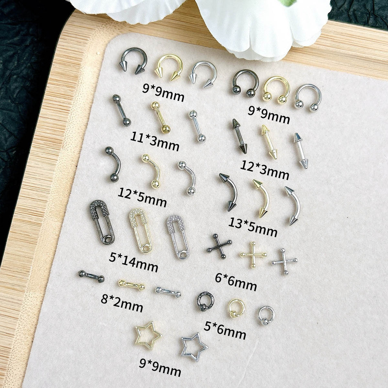 Punk Style Alloy Rivet Nail Art Jewelry Silver Metal Cross Hollow Star Nail Accessories Cross-Border New Style