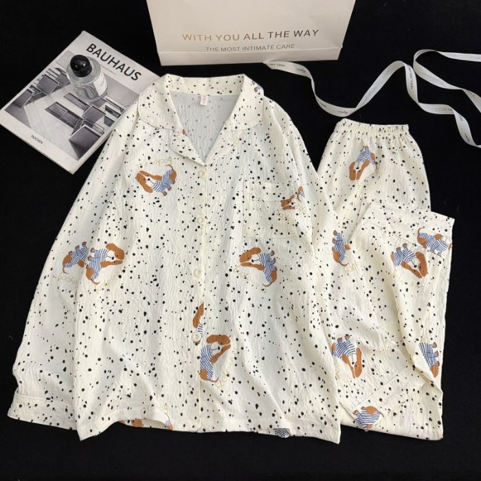 Pijamas de algodón nubes al por mayor transfronterizos pantalones de mangas largas de dibujos animados lindos cardigans con solapa otoño nueva explosión ropa para el hogar