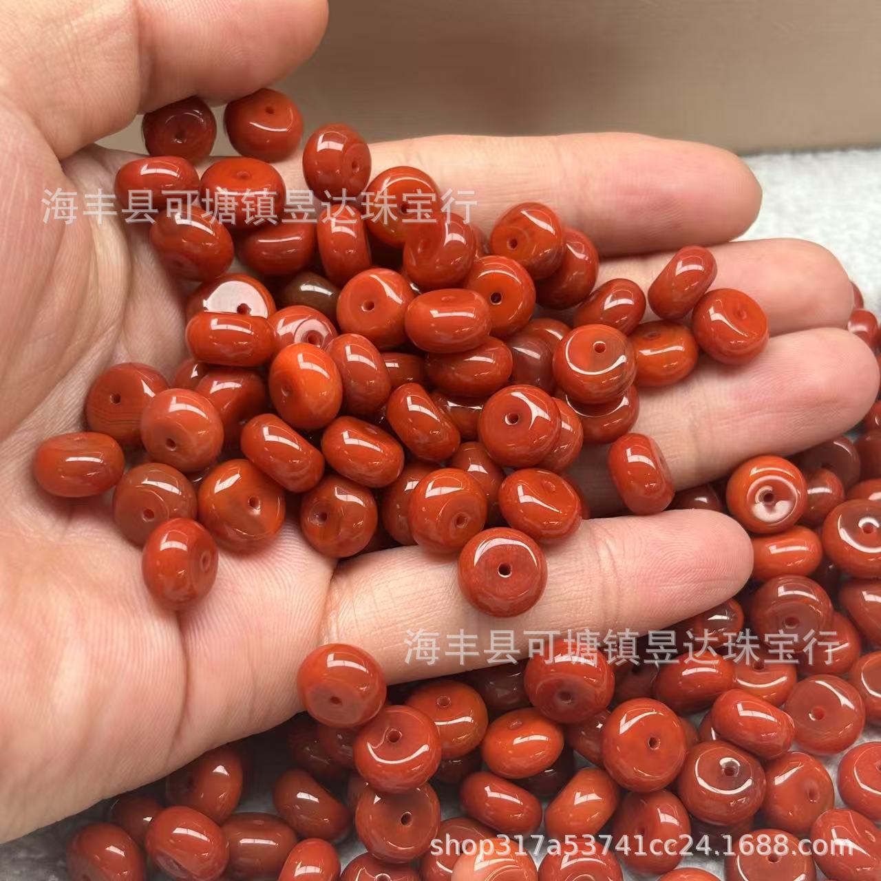 火焰南红色玛瑙垫片散珠子算盘珠DIY满肉柿子红文玩饰品配件隔片