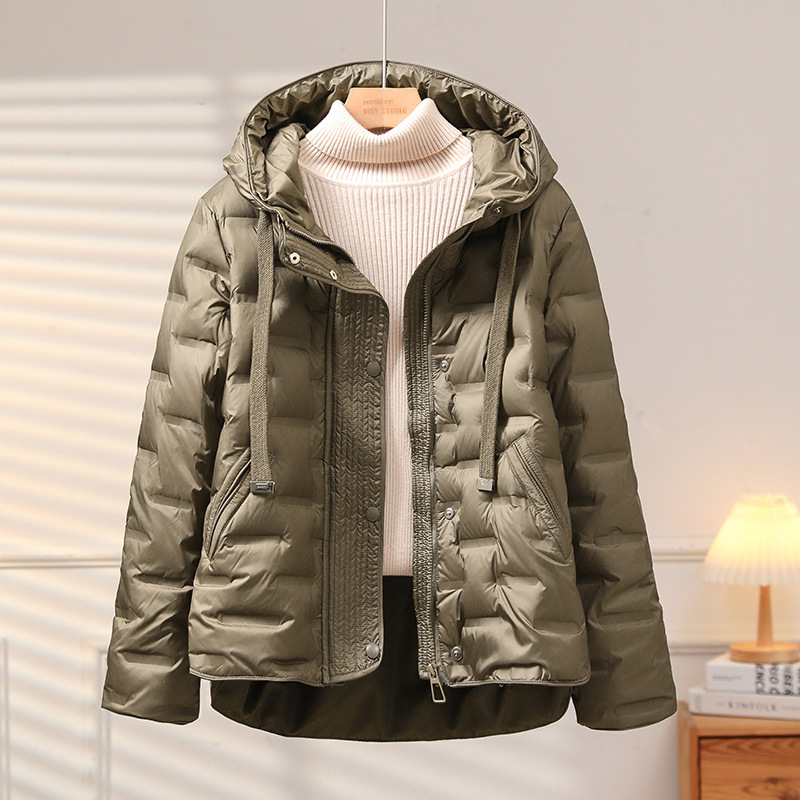 Cross-Border Autumn and Winter New Japanese Style Light Luxury White Duck down Short Casual Warm Slimming Hooded Jacket Trendy