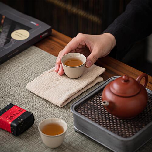 Pure Color Cotton Linen Tea Towel Japanese Style Fabric Craft Thick Absorbent Tea Cloth Cleaning Square Zen Style Gongfu Tea Set Towel Rags Gift Box