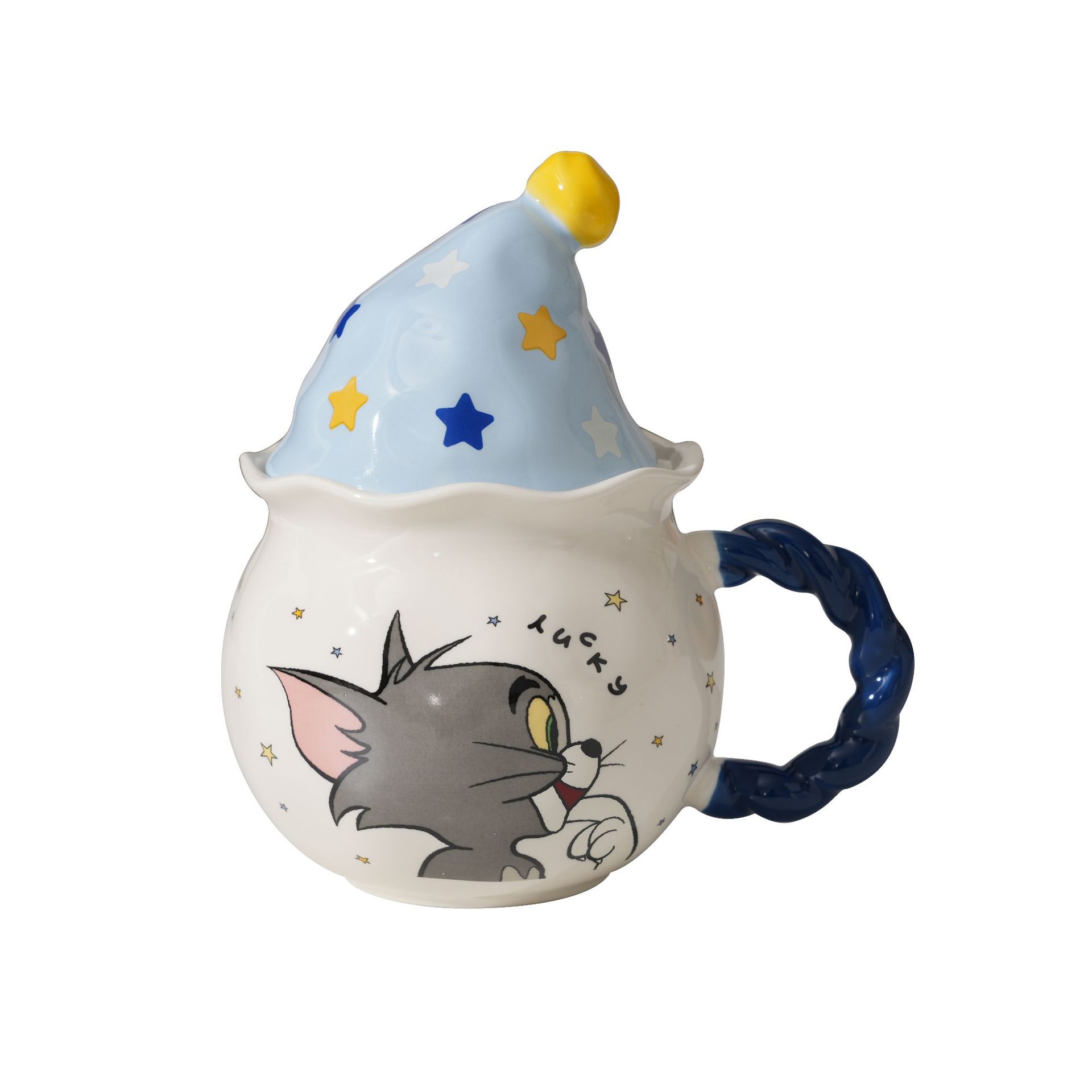 Gato y ratón auténtico regalo de mano de taza de cerámica de agua potable de alta calidad de oficina con tapa