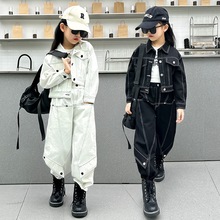 女童工装套装2025春秋新款中大童时尚个性韩范儿童牛仔两件套春季