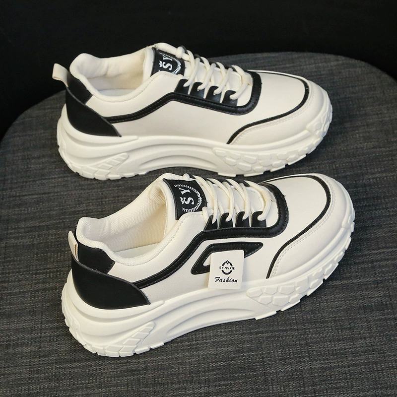 Кожаная женская обувь на толстой подошве, увеличивающая рост, Модная модная Универсальная Спортивная повседневная обувь, 2023 Осенняя новая обувь для досок, обувь для Пап