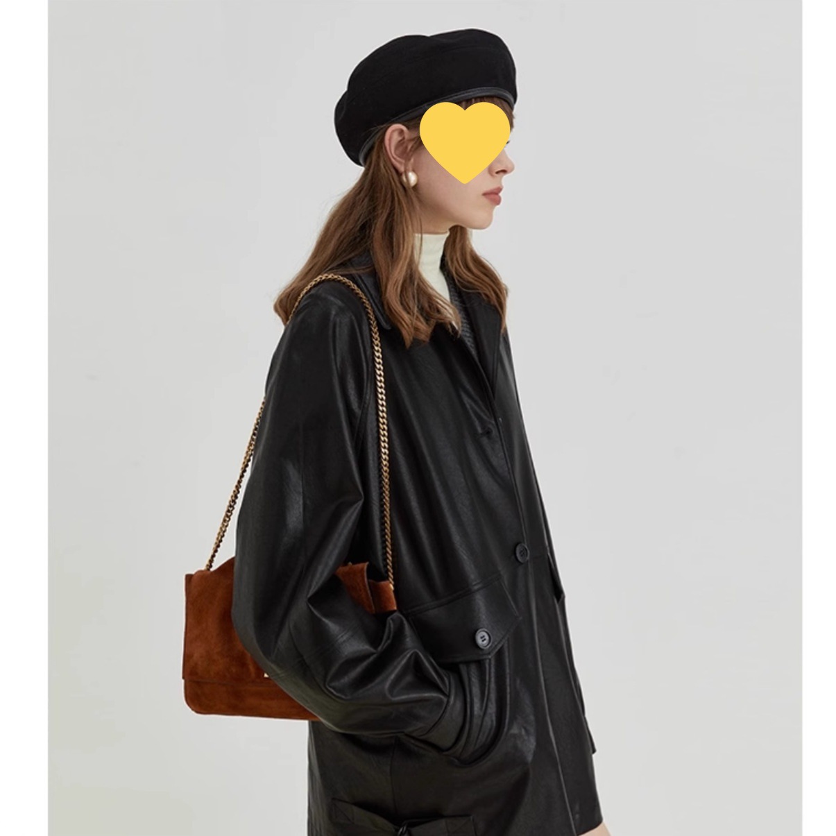 Fano 2025 Autum New Retro Lapel Black Environmentally Friendly Pu Leather Motorcycle Jacket Jacket for Women