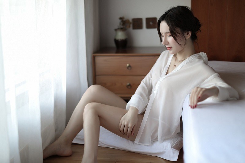 Sheer Chiffon Boyfriend Shirt Lingerie for Women, White Costume Uniform, One Size — detail image 18
