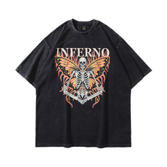 TKPA歐美hiphop復古骷髏印花水洗做舊短袖T恤男女vintage嘻哈古着