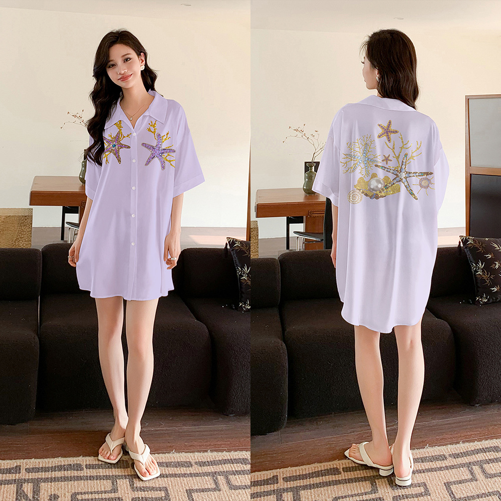 Nuevo pijama de verano de mujer satin chiffon cardigan cuello suelto cómodo lindo viento ropa de casa SQ21348