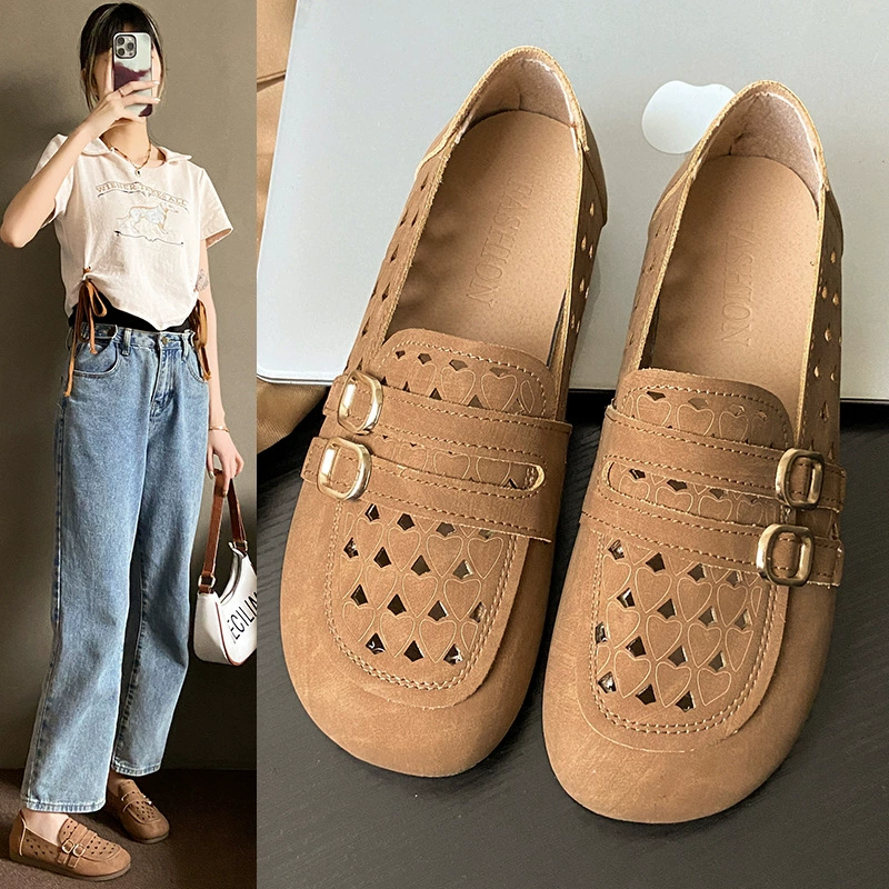 Полые ботинки из бобов на мягкой подошве Летняя новая корейская версия