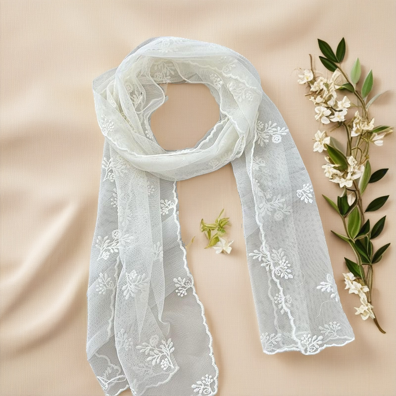 Thin long elegant beige fresh cute solid color retro scarf