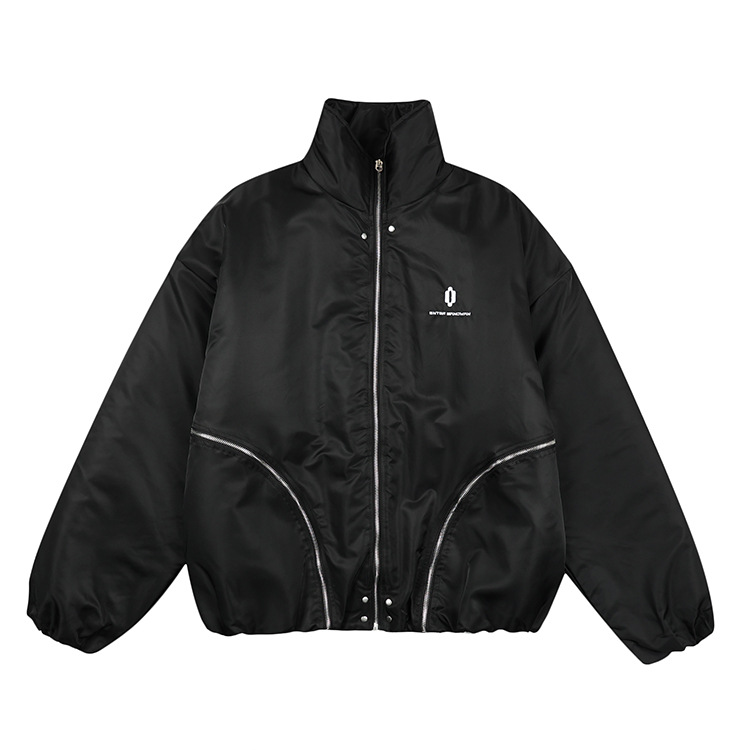 # OVDY invierno Chaqueta de algodón acolchado de los hombres de moda de los hombres de costura multi-cremallera diseño bordado pequeño logo chaqueta de la chaqueta de vuelo