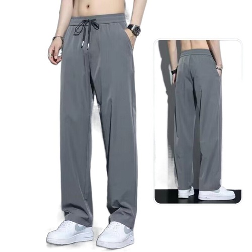 Relaxed Straight Leg Casual Men's Ice Silk Thin Summer Air Conditioning Pants Men's Trendy 1/2 Piece