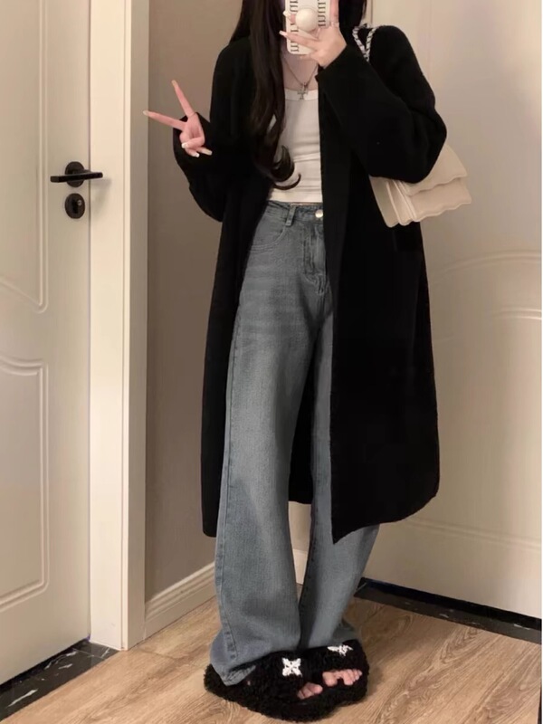 宽松显瘦慵懒风外搭开衫女软糯过膝中长款毛衣外套春秋季|undefined