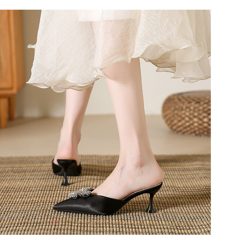 2023 Summer New Pointed Toe Stiletto Sandals Women's Shoes Rhinestone Baotou slippers high-heeled women's sandals and slippers half drag_voghion.com