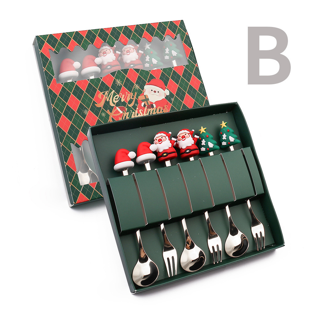Transfronterizos encantadores conjuntos de cucharas de Navidad cucharas de café creativas cucharas de Navidad horquilla de postres horquilla de platos