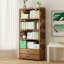 中式抽屉书柜简约现代组合书架客厅置物架实木落地储物架简易楠竹