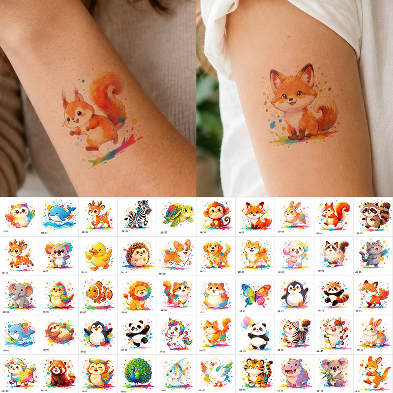 Colorful cute pet animal tattoo stickers cartoon adorable children's waterproof realistic disposable temporary tattoo stickers Colorful cute pet animal tattoo stickers cartoon adorable children's waterproof realistic disposable temporary tattoo stickers