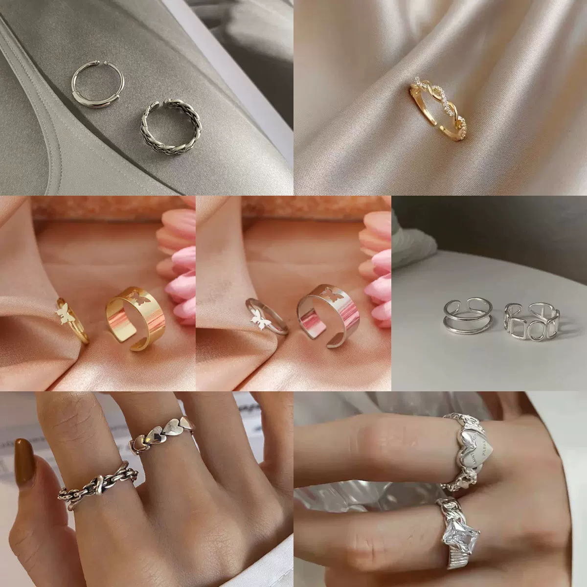 韩国东大门心形爱心桃心戒指女食指个性简约开口