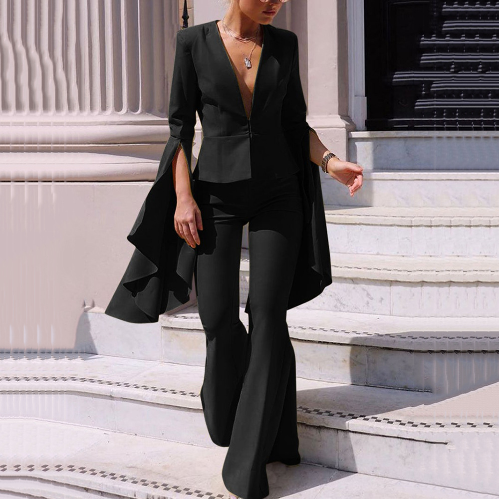 Conjunto de Dos Piezas para Mujer, Estilo Primavera 2025, Chaqueta de Traje Elegante y Moderna, Pantalones Acampanados de Cintura Alta